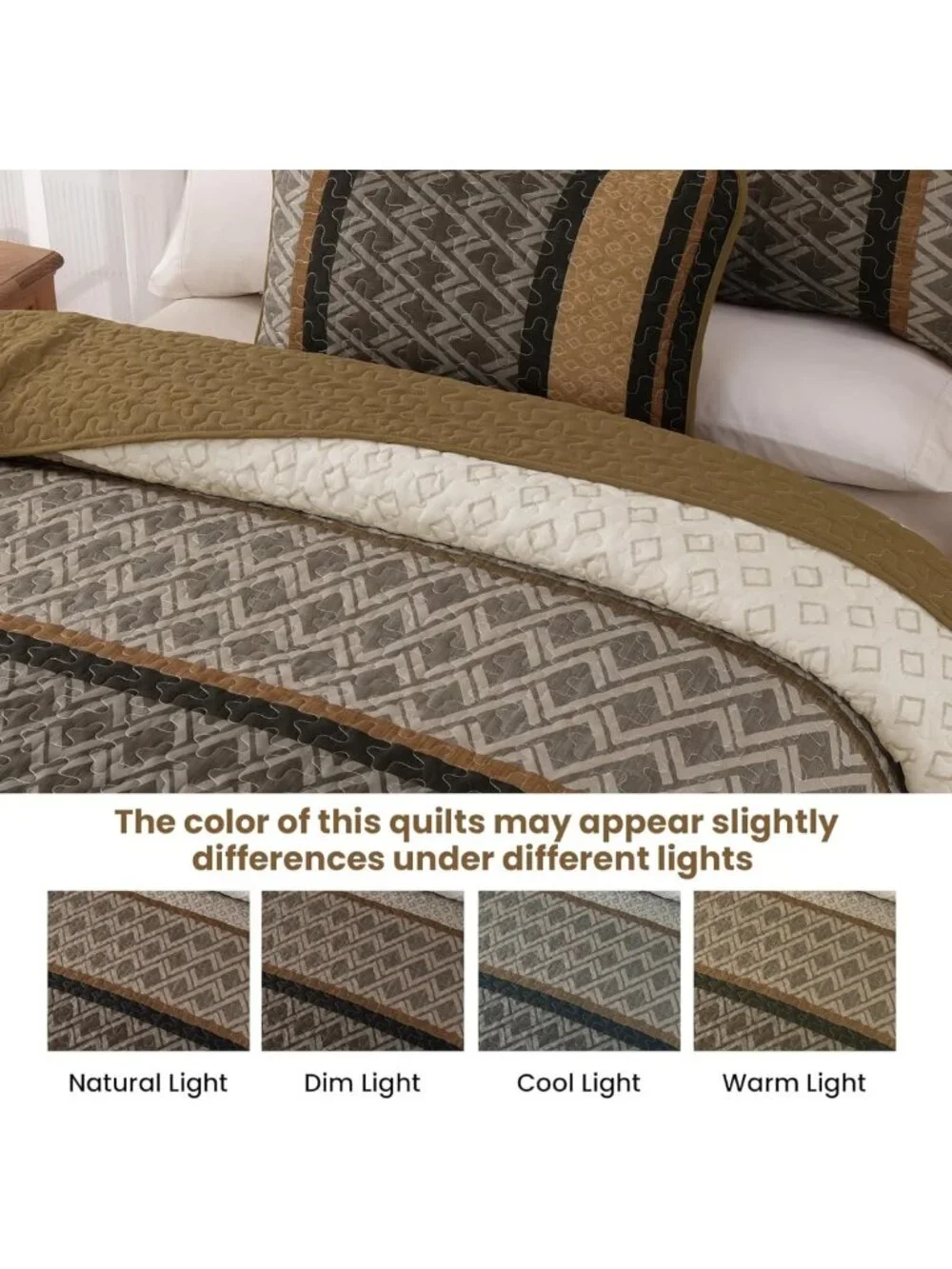 Boho King Size Quilt Set - Soft 3-Piece Striped Bedding, Lightweight Fall